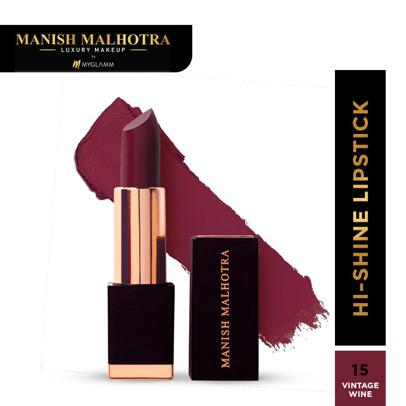 Manish Malhotra Hi Shine Lipstick - Long Lasting, Uvb Protected, Glossy Finish - Vintage Wine