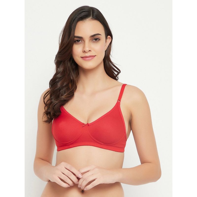 Clovia Non-Padded Non-Wired Full Cup T-Shirt Bra in Red - Cotton (34B)