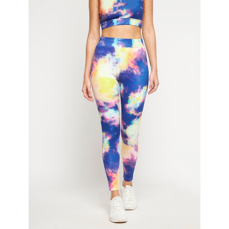 Clovia Snug Fit Active High-rise Full-length Printed Tights in Multicolor (M)