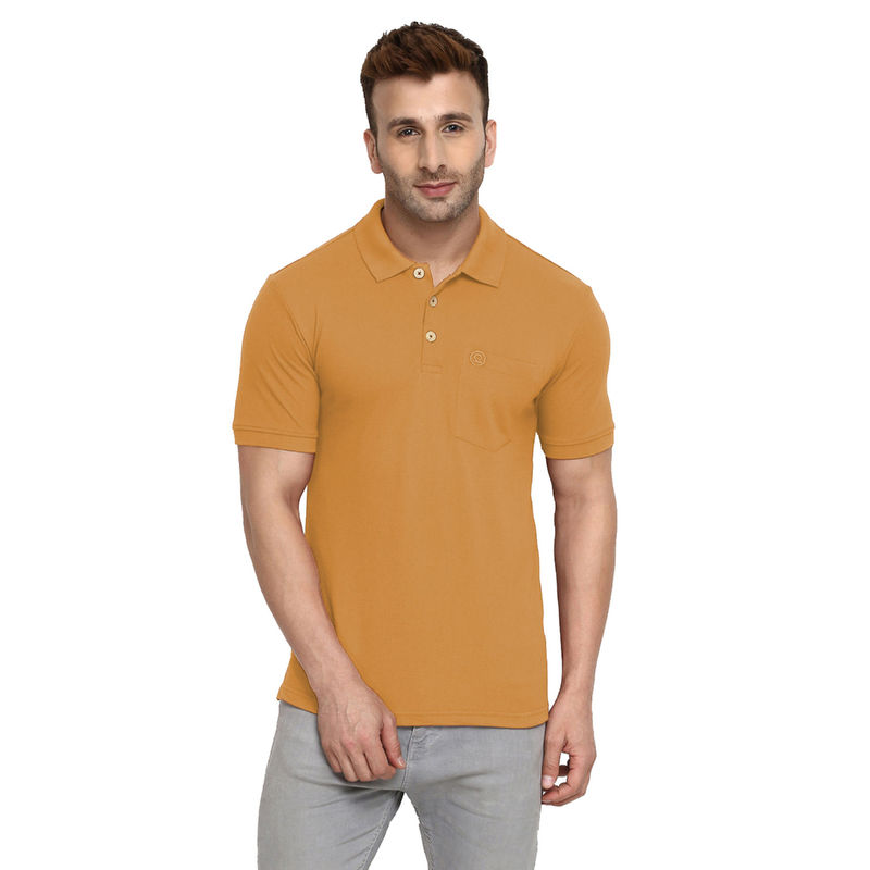 CHKOKKO Mustard Polo Collar Neck T-Shirt (M)