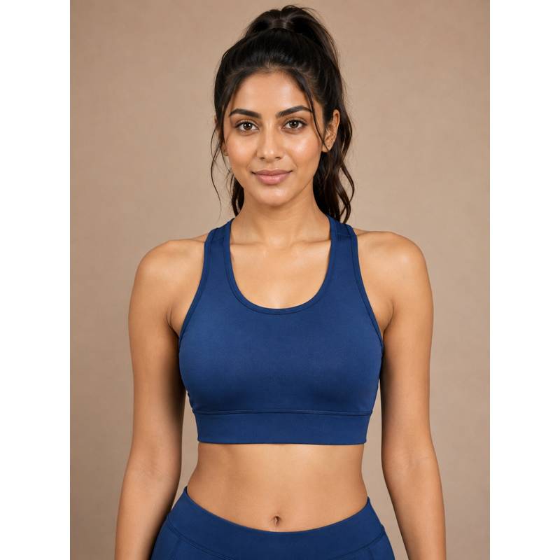 Shop The Edit Navy Blue Padded Wire free Sports Bra for Women (S)