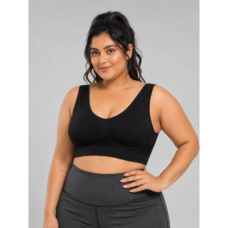 Shop The Edit Black Padded Wire Free and High Coverage Sports Bra (S)