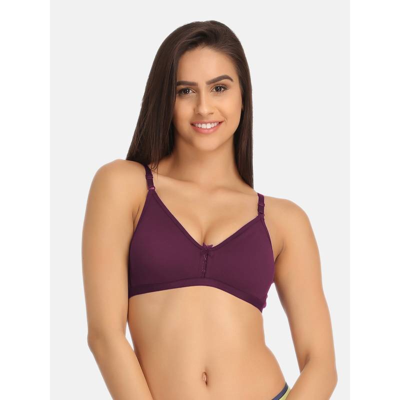 Clovia Cotton Rich Solid Non-Padded Full Cup Wire Free T-shirt Bra - Dark Purple (32D)