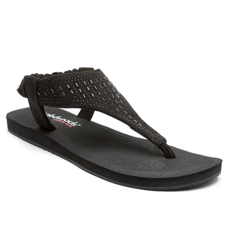 SOLETHREADS Yoga Black T Strap Embellish Women Sandal (UK 6)