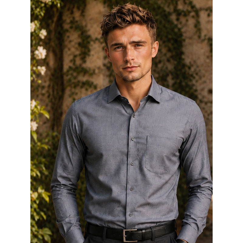Louis Philippe Mens Grey Easy to Iron Premium Cotton Regular fit Formal Shirt (40)