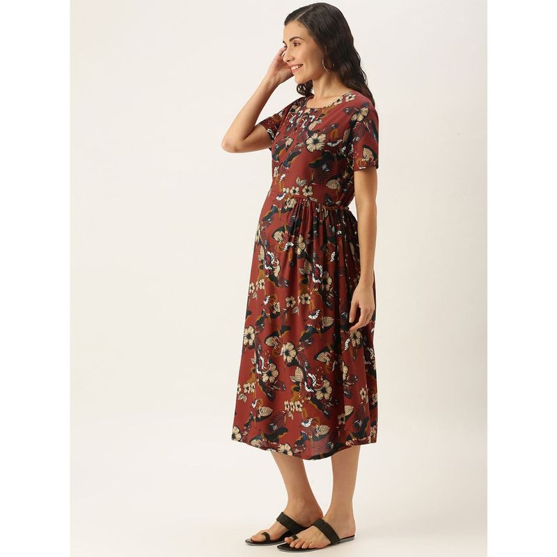 Nejo Feeding/Nursing Maternity Midi Dress - Brown (M)