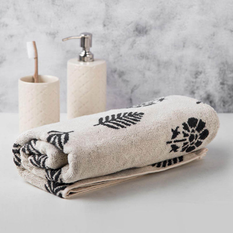 Buy Fabindia Charcoal Siena Buti Cotton Woven Bath Towel Online