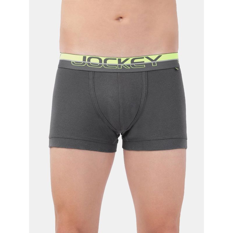 Jockey FP03 Men Super Combed Cotton Rib Solid Trunk with Ultrasoft Waistband Grey (S)