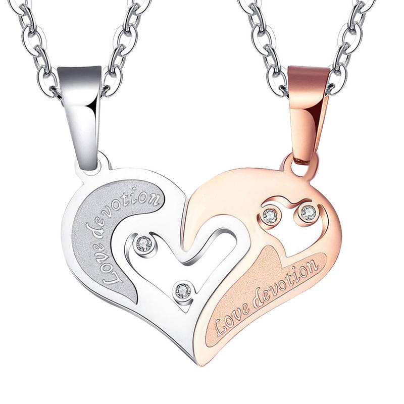 Peora Rose Gold Silver Plated Heart Cubic Zirconia Devotion Puzzle Matching Couple