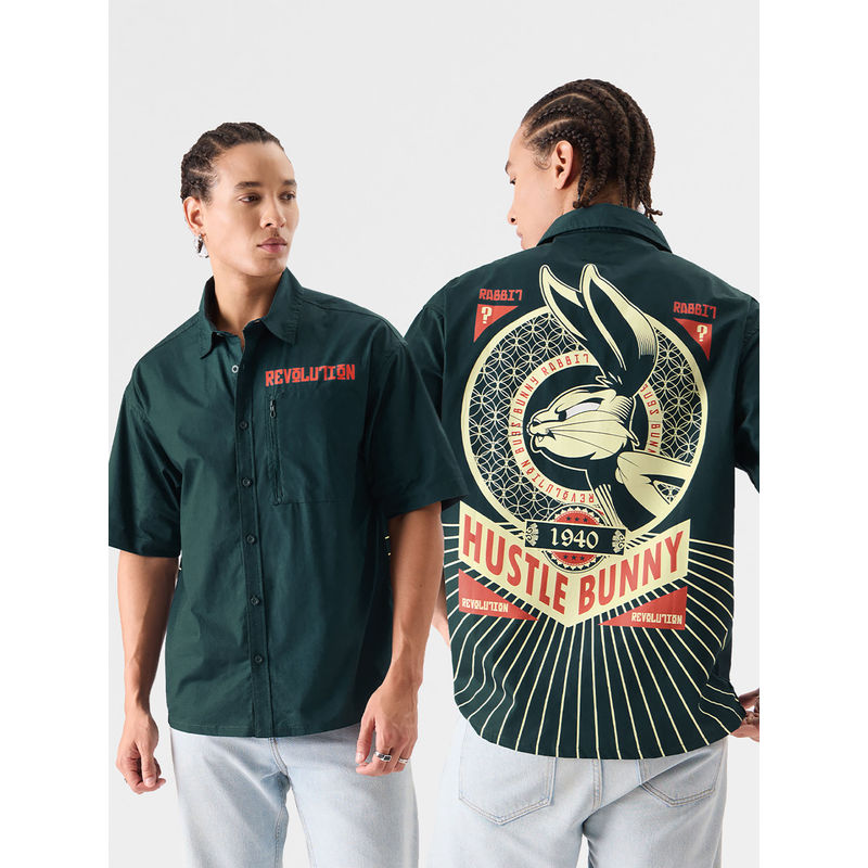 The Souled Store Official Looney Tunes : Rebel Rabbit Oversized Shirts Dark Green (L)