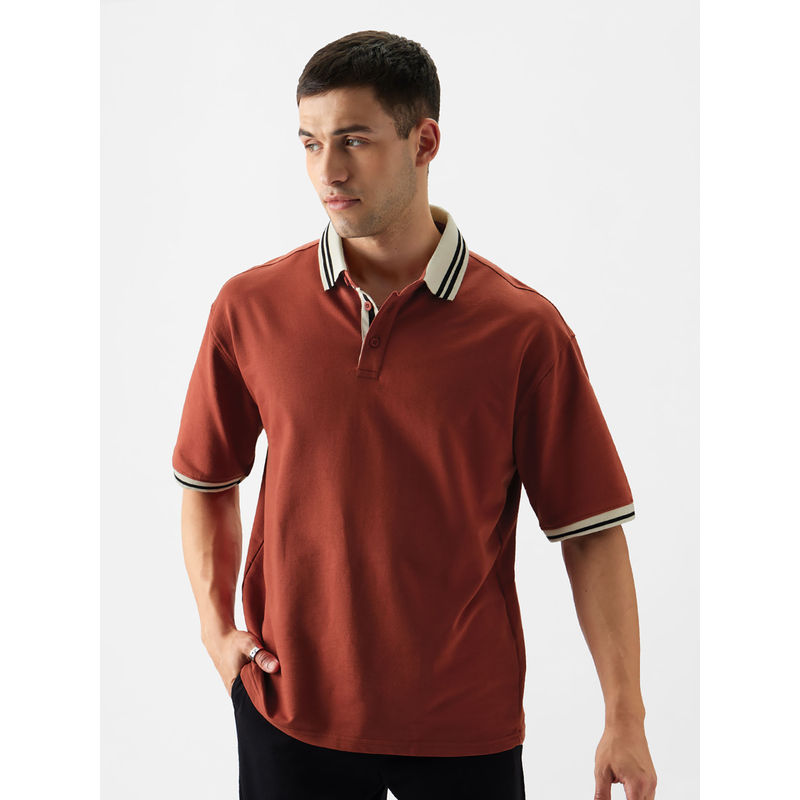 The Souled Store Originals : Antique Maroon Oversized Polo T-Shirt (M)