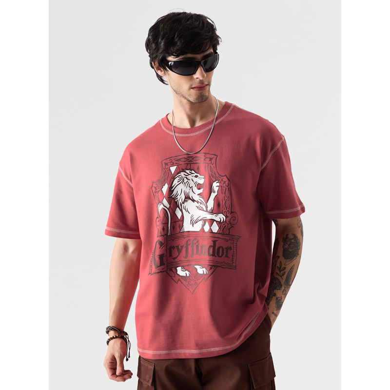 The Souled Store Harry Potter : Gryffindor Gang Men Oversized T-Shirt Maroon (XL)