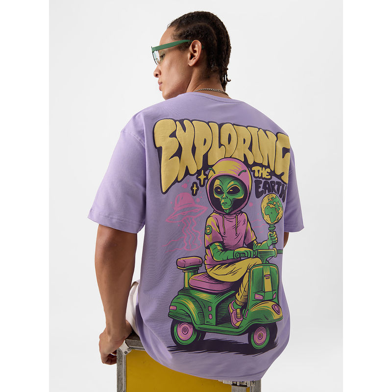 The Souled Store Alien Invasion : Exploring Earth Oversized T-Shirt Lavender (M)
