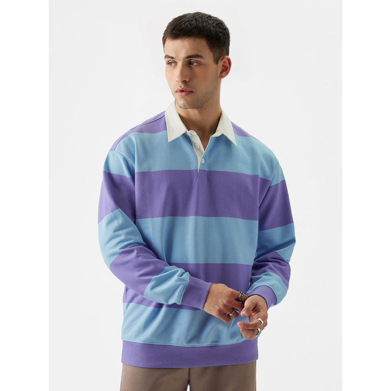 The Souled Store Originals Powder Stripes Rugby Polo Sweatshirts Blue & Purple (M)