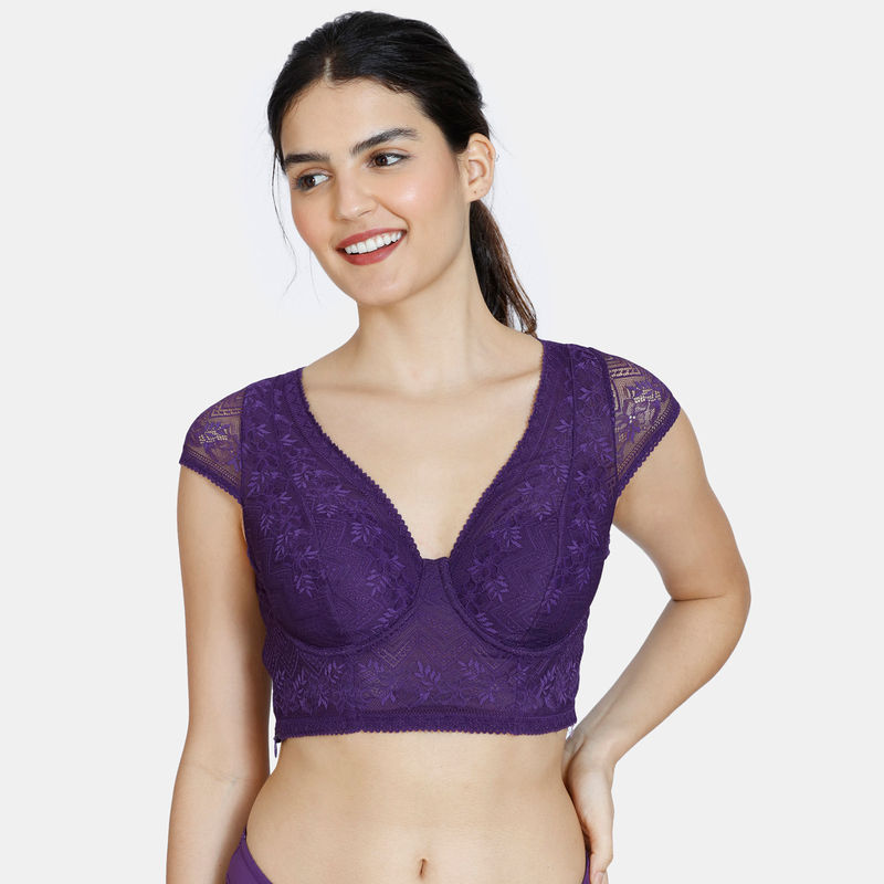 Zivame Love Stories Padded Wired Full Coverage Blouse Bra - Crown Jewel - Purple (32C)