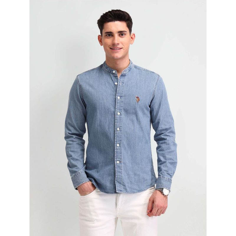 U.S. Polo Assn. Denim Co. Men Blue Solid Regular Fit Casual Shirt (39)