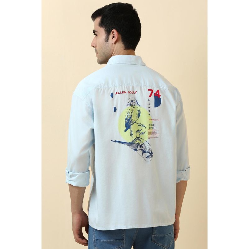 Allen Solly Men Cotton Solid Collar Neck Relaxed Fit Blue Shirt (XS)