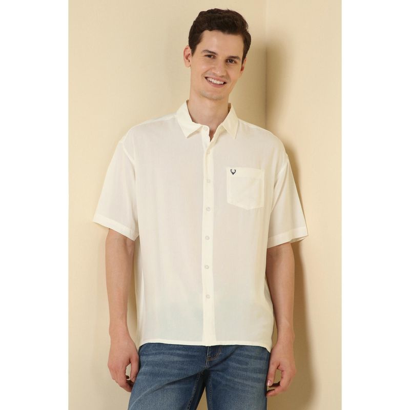Allen Solly Men Cotton Solid Collar Neck Relaxed Fit Off White Shirt (XS)