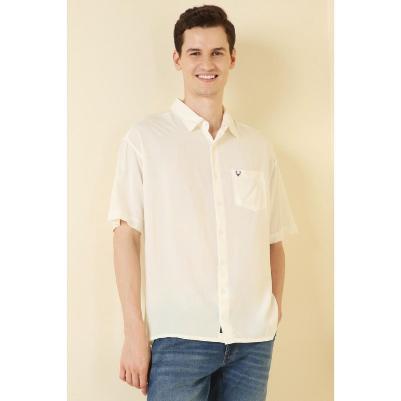 Allen Solly Men Rayon Solid Collar Neck Relaxed Fit Beige Shirt (XS)