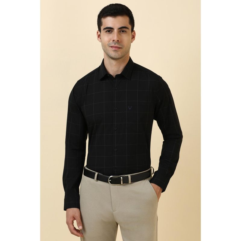 Allen Solly Men Cotton Blend Checks Collar Neck Slim Fit Black Shirt (38)