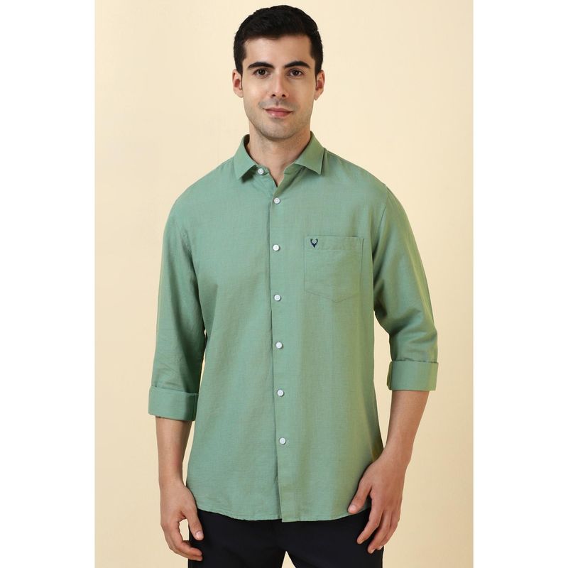 Allen Solly Men Linen Blend Textured Collar Neck Slim Fit Green Shirt (40)