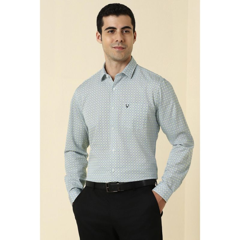 Allen Solly Men Cotton Checks Collar Neck Slim Fit Light Blue Shirt (38)