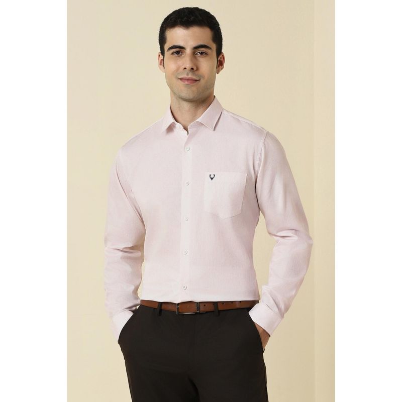 Allen Solly Men Cotton Textured Collar Neck Slim Fit Pink Shirt (40)