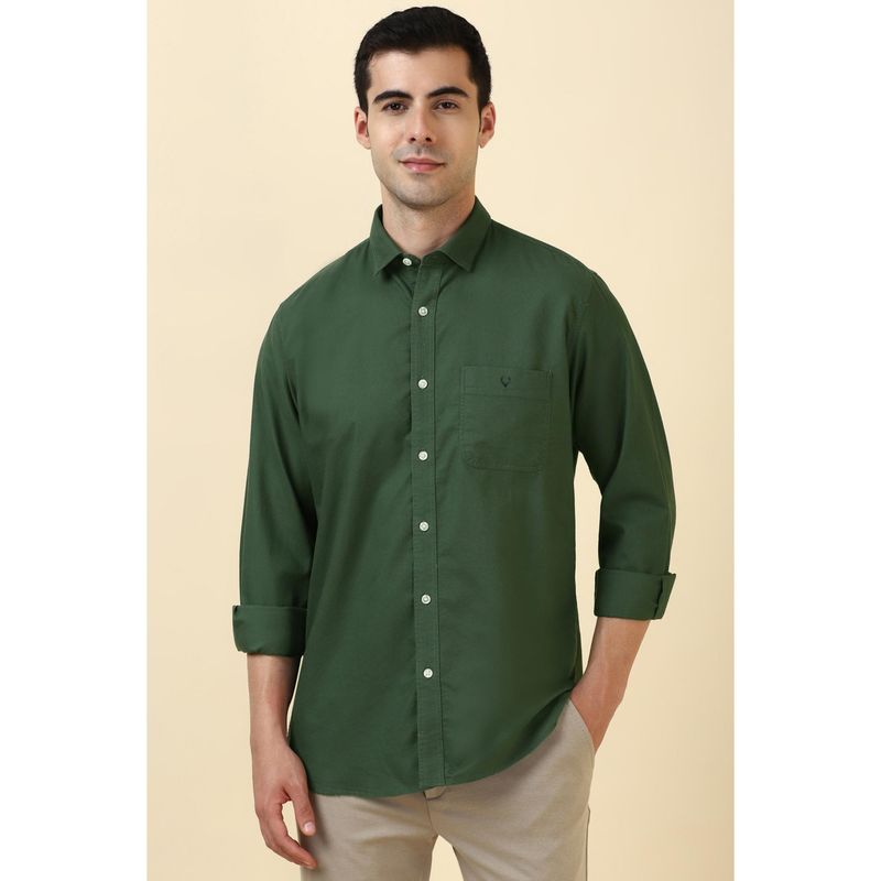 Allen Solly Men Cotton Textured Collar Neck Slim Fit Green Shirt (38)