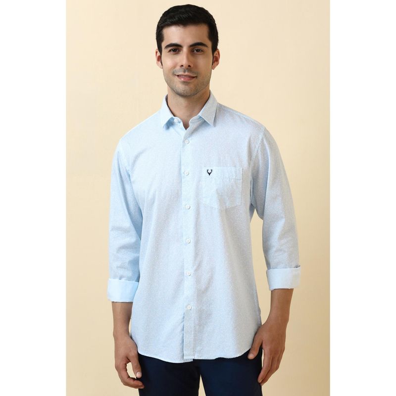 Allen Solly Men Cotton Printed Collar Neck Slim Fit Light Blue Shirt (39)