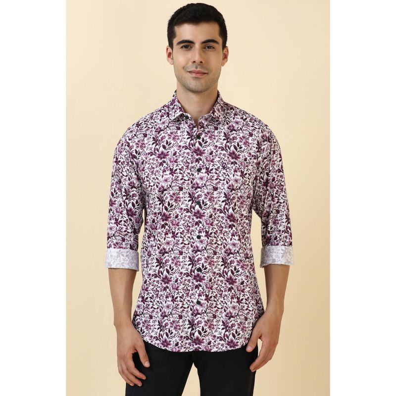 Allen Solly Men Cotton Printed Collar Neck Slim Fit Purple Shirt (39)