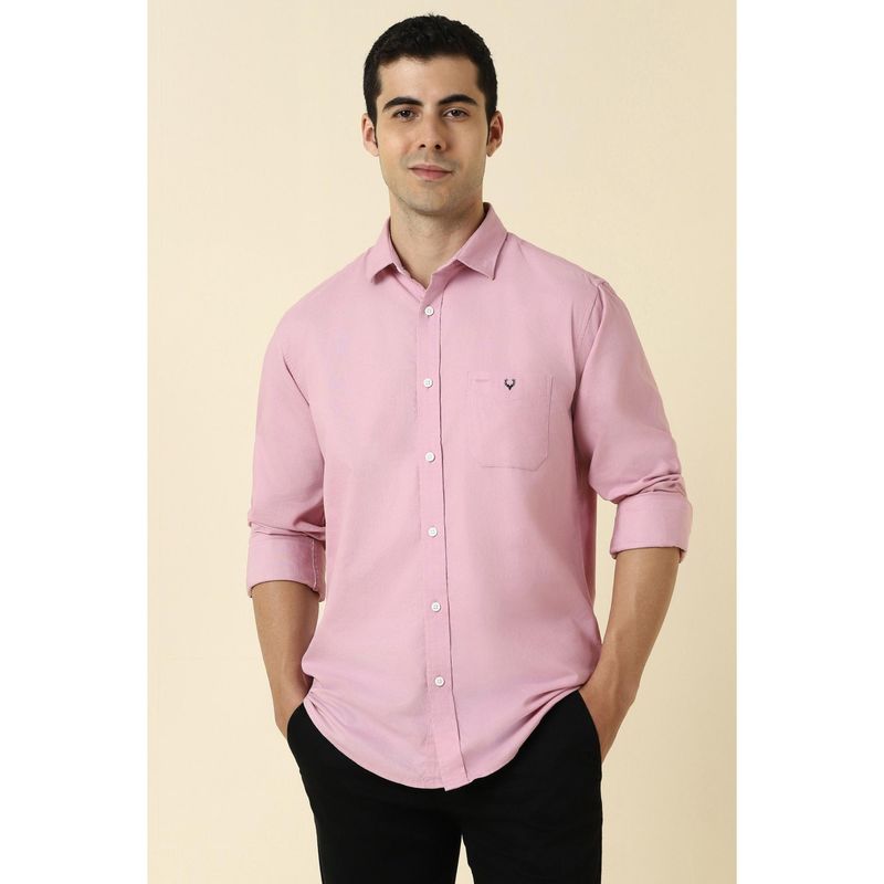 Allen Solly Men Cotton Solid Collar Neck Slim Fit Pink Shirt (40)