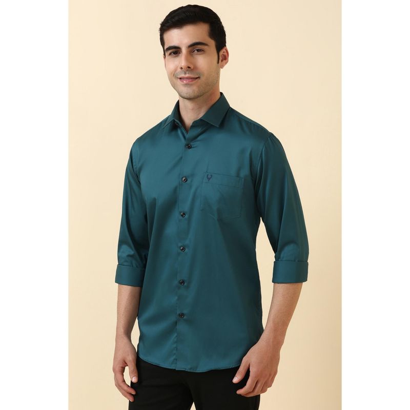 Allen Solly Men Cotton Solid Collar Neck Slim Fit Blue Shirt (38)