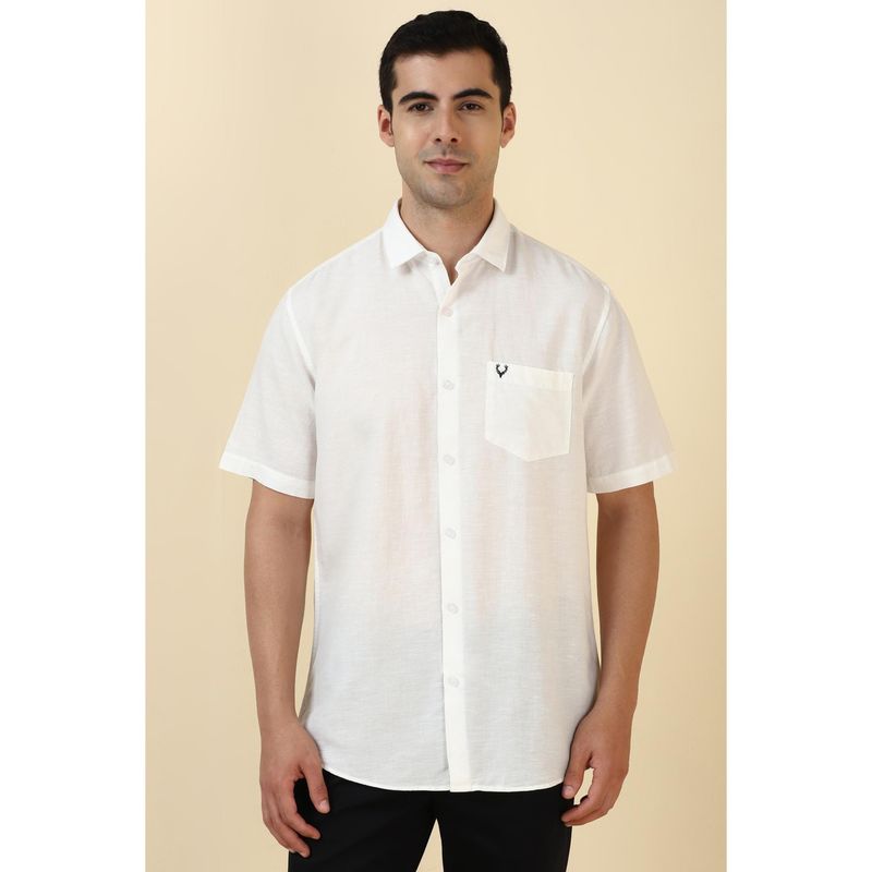 Allen Solly Men Linen Blend Solid Collar Neck Slim Fit White Shirt (39)