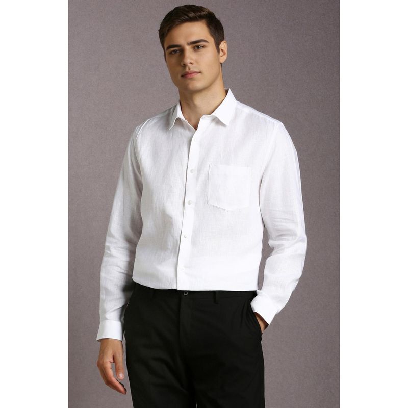 Louis Philippe Men Linen Textured Collar Neck Regular Fit White Shirt (39)