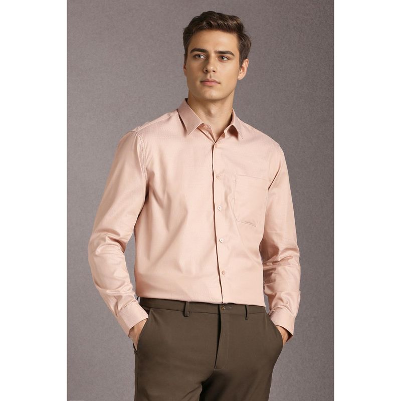 Louis Philippe Men Cotton Textured Collar Neck Regular Fit Pink Shirt (39)