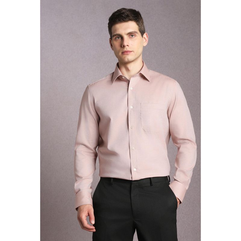 Louis Philippe Men Cotton Textured Collar Neck Regular Fit Peach Shirt (39)