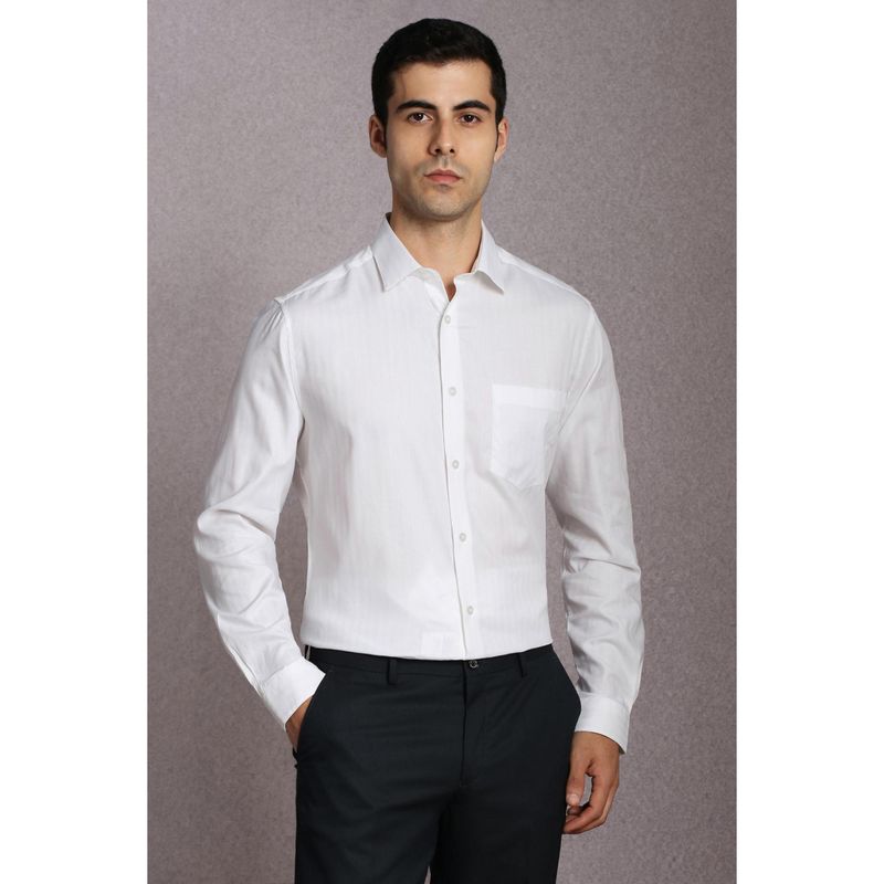 Louis Philippe Men Cotton Blend Textured Collar Neck Regular Fit White Shirt (39)