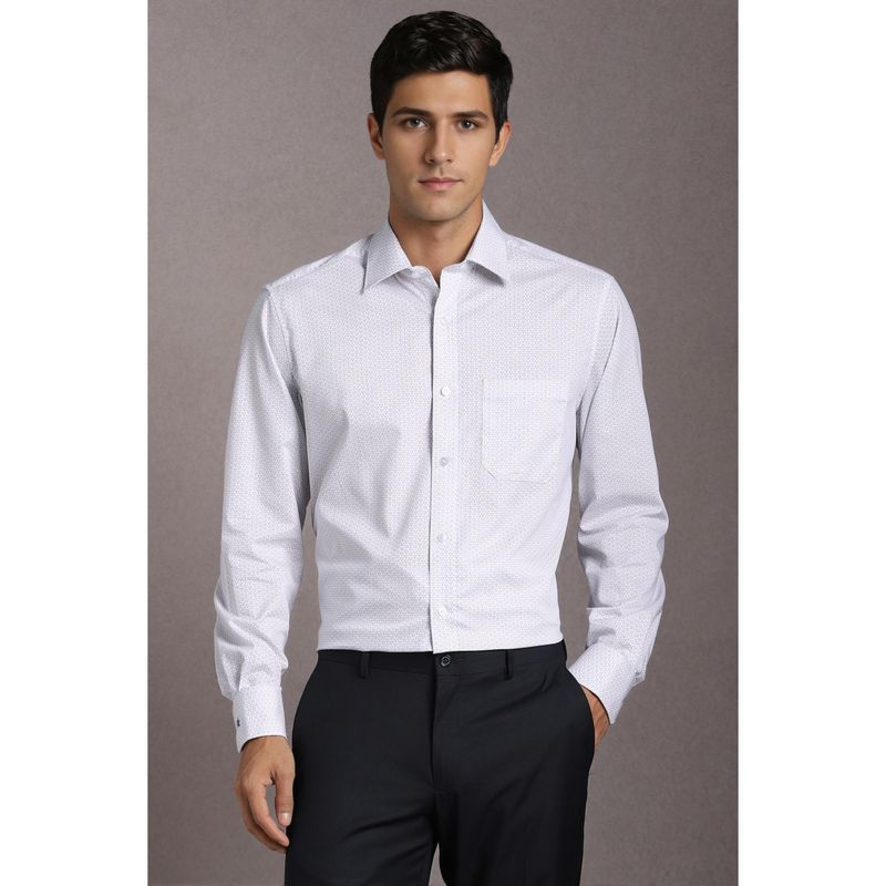 Louis Philippe Men Cotton Printed Collar Neck Regular Fit White Shirt (39)