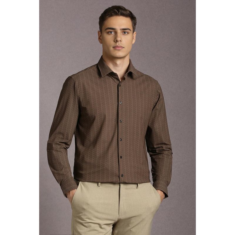 Louis Philippe Men Nylon Blended Printed Collar Neck Slim Fit Brown Shirt (39)