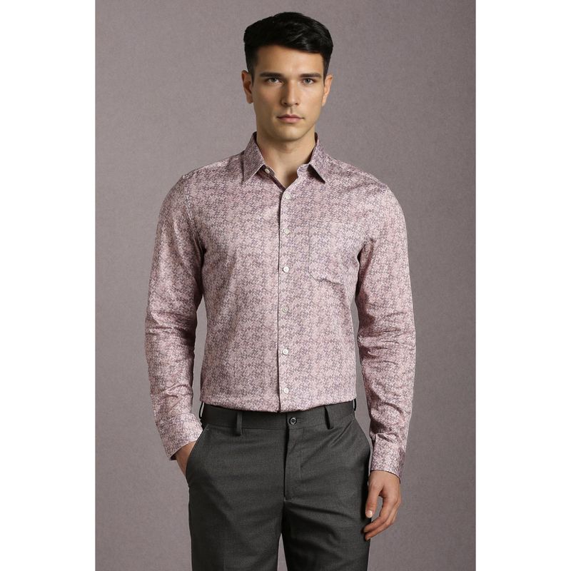 Louis Philippe Men Cotton Printed Collar Neck Slim Fit Pink Shirt (39)