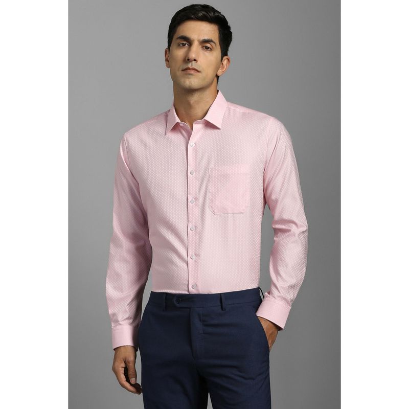 Louis Philippe Men Cotton Textured Collar Neck Slim Fit Pink Shirt (40)