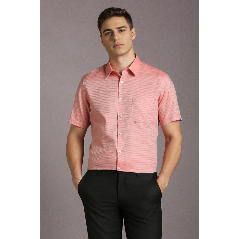 Louis Philippe Men Cotton Textured Collar Neck Regular Fit Pink Shirt (39)