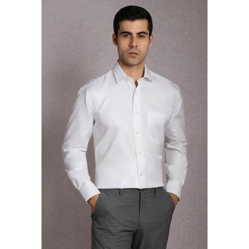 Louis Philippe Men Cotton Textured Collar Neck Regular Fit White Shirt (39)
