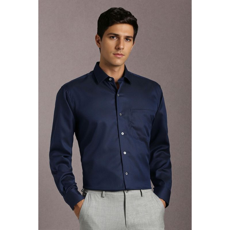 Louis Philippe Men Cotton Solid Collar Neck Regular Fit Navy Blue Shirt (40)