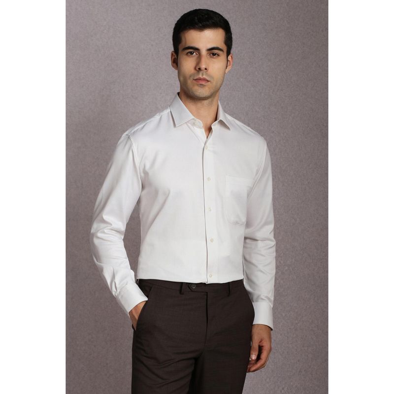 Louis Philippe Men Cotton Textured Collar Neck Regular Fit White Shirt (42)