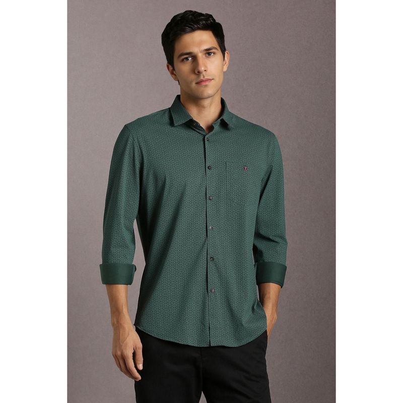 Louis Philippe Men Cotton Blend Printed Collar Neck Regular Fit Green Shirt (39)