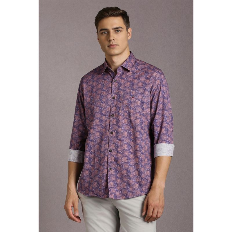 Louis Philippe Men Cotton Printed Collar Neck Slim Fit Purple Shirt (39)