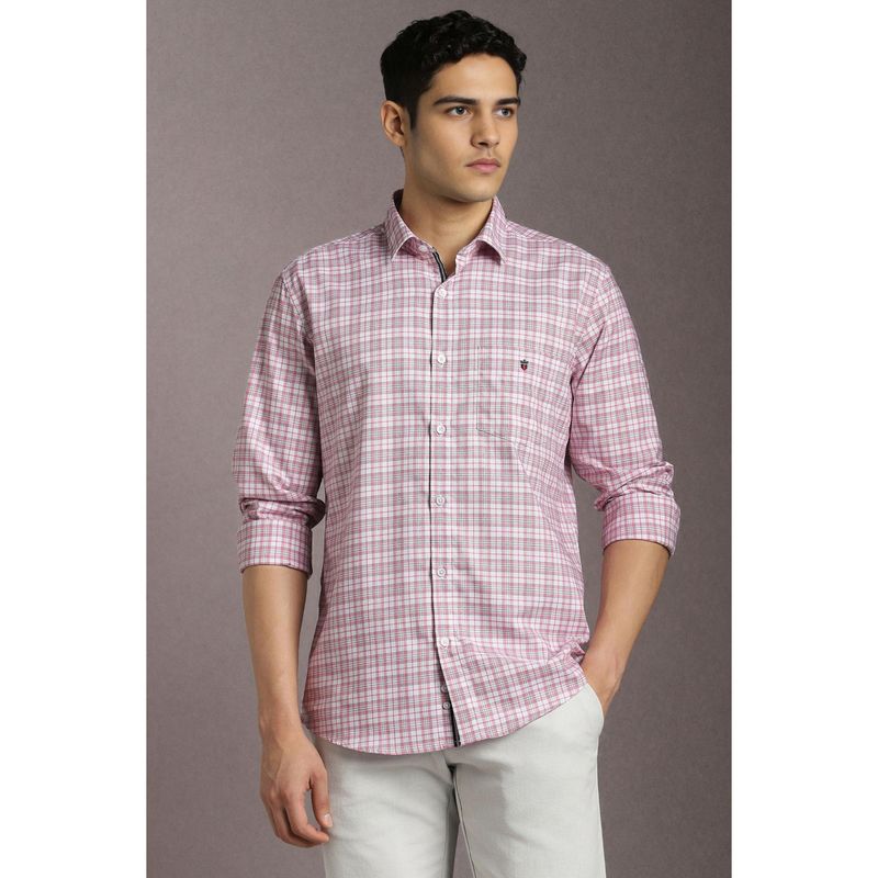 Louis Philippe Men Cotton Checks Collar Neck Slim Fit Pink Shirt (39)