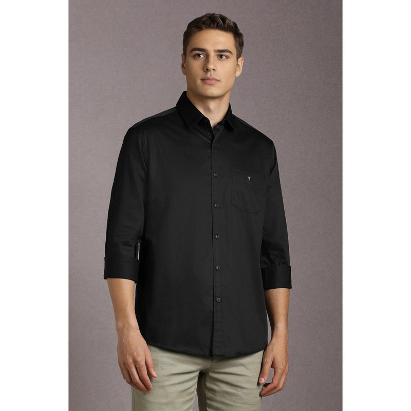 Louis Philippe Men Cotton Solid Collar Neck Slim Fit Black Shirt (42)
