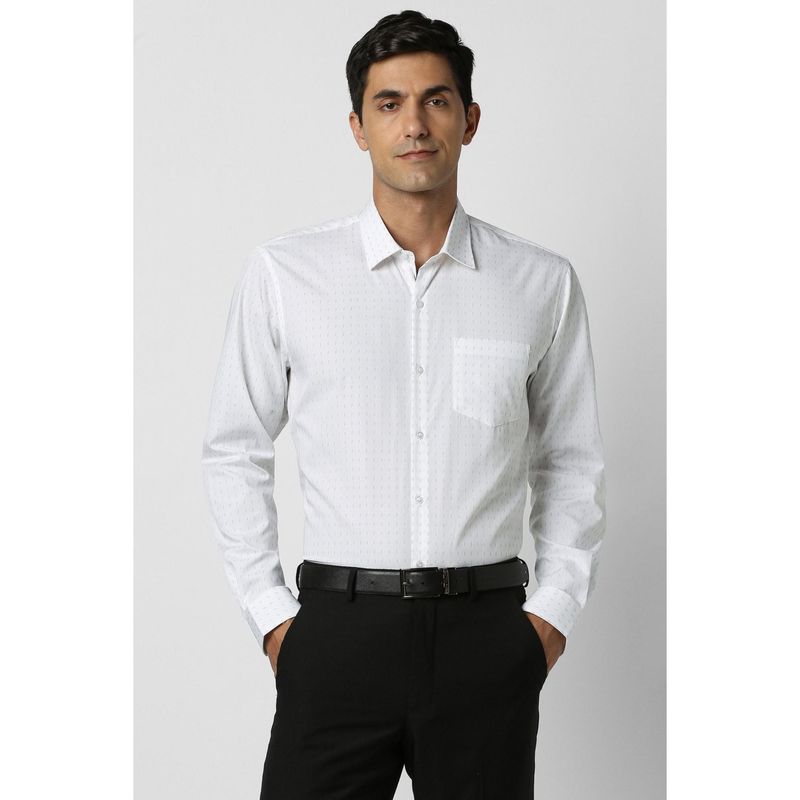 Peter England Men Cotton Printed Collar Neck Regular Fit White Shirt (39)